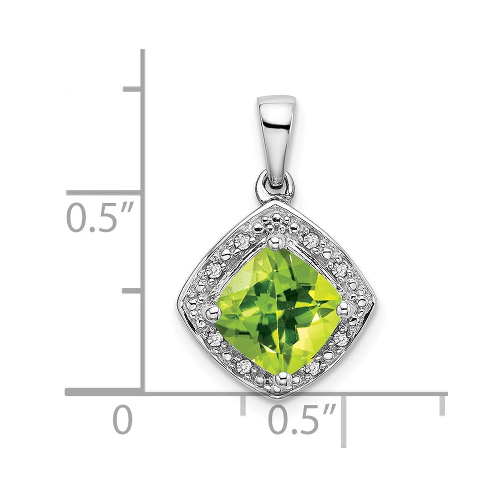 14k White Gold Cushion Peridot and Diamond Pendant (2.2 grams)