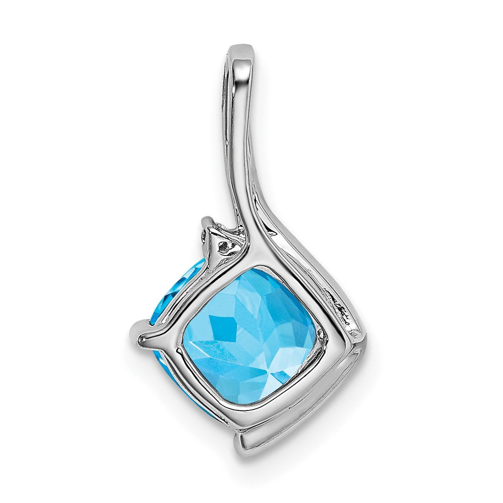 14k White Gold Cushion Blue Topaz and Diamond Pendant (1.2 grams)