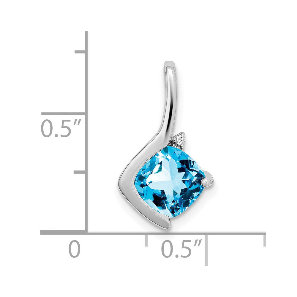 14k White Gold Cushion Blue Topaz and Diamond Pendant (1.2 grams)