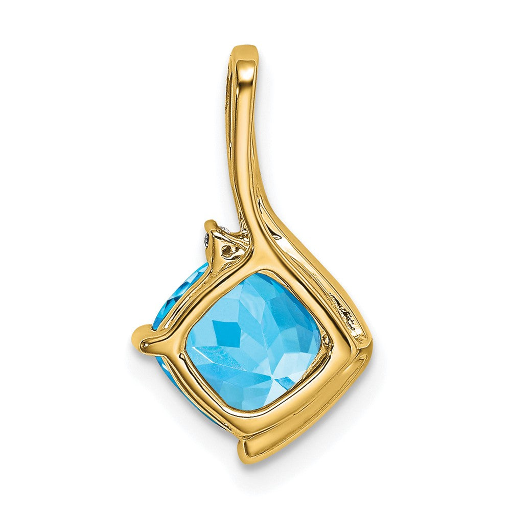 14k Cushion Blue Topaz and Diamond Pendant (1.2 grams)