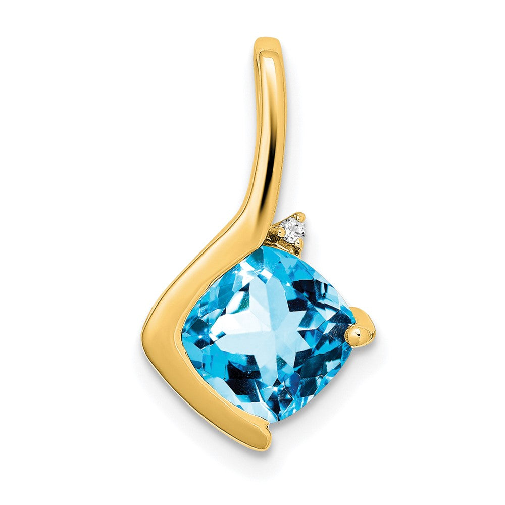 14k Cushion Blue Topaz and Diamond Pendant (1.2 grams)