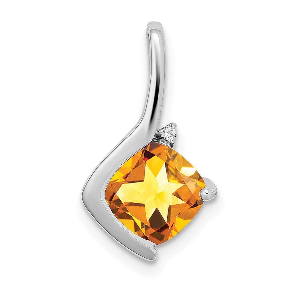 14k White Gold Cushion Citrine and Diamond Pendant (1.2 grams)