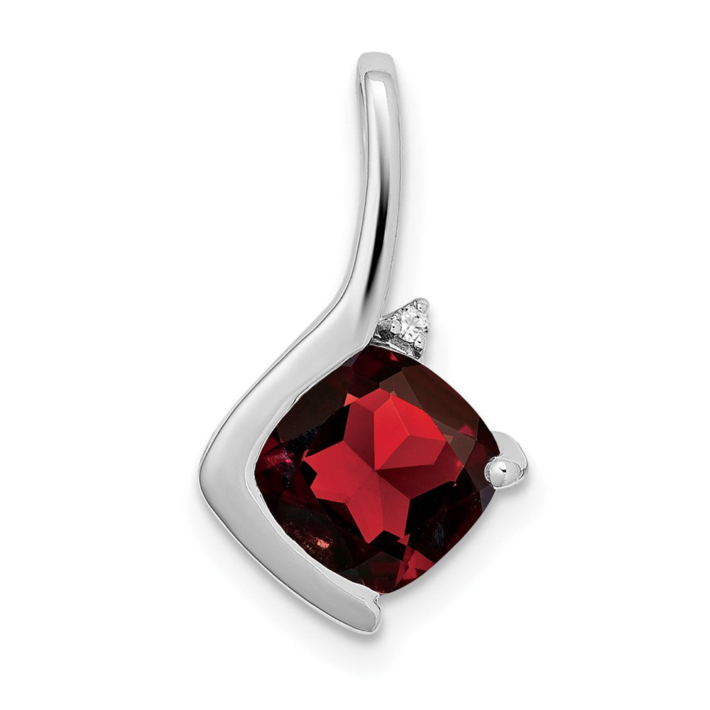 14k White Gold Cushion Garnet and Diamond Pendant (1.2 grams)