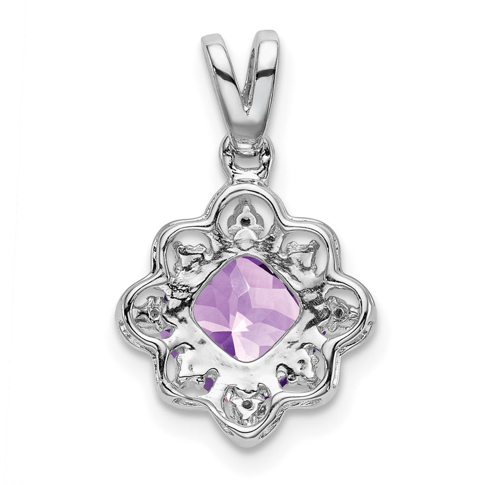 14k White Gold Amethyst and Diamond Scalloped Pendant (1.15 grams)