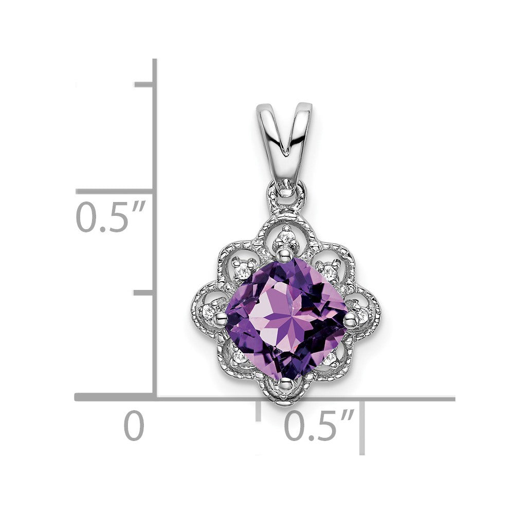 14k White Gold Amethyst and Diamond Scalloped Pendant (1.15 grams)