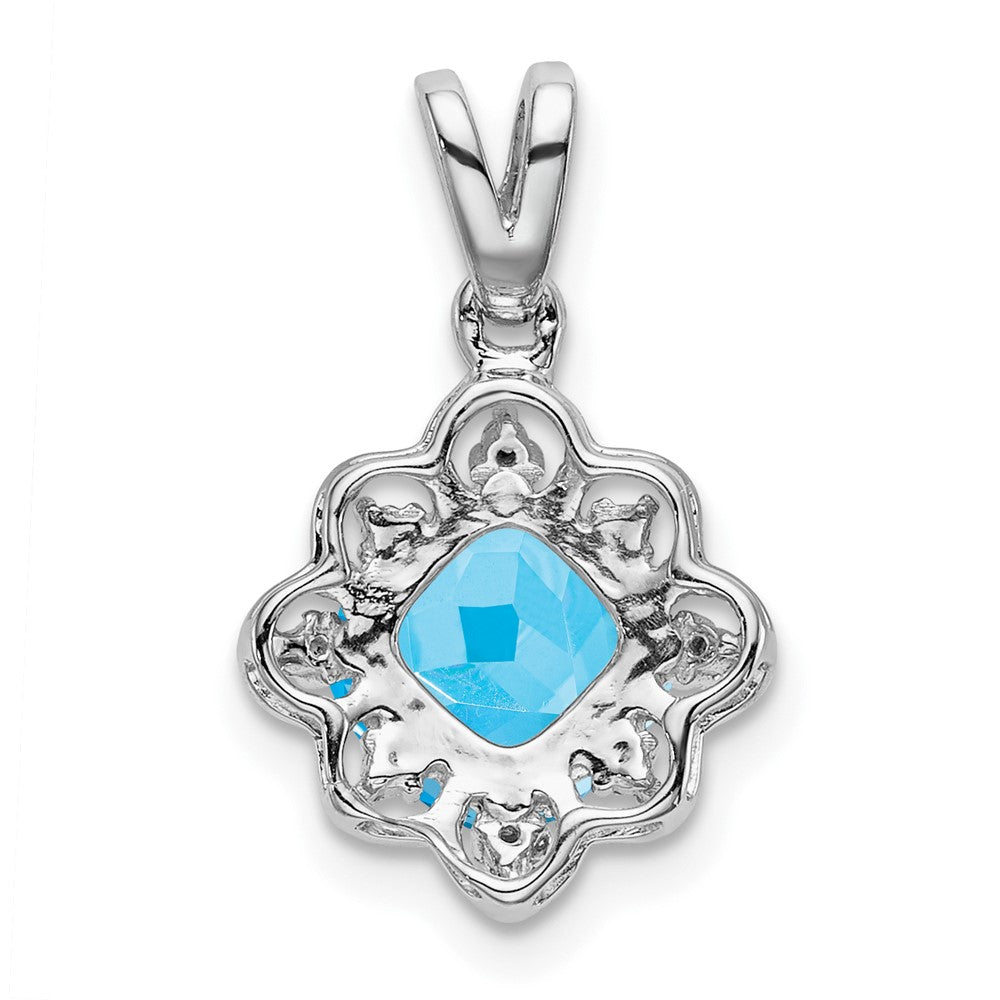 14k White Gold Blue Topaz and Diamond Scalloped Pendant (1.15 grams)