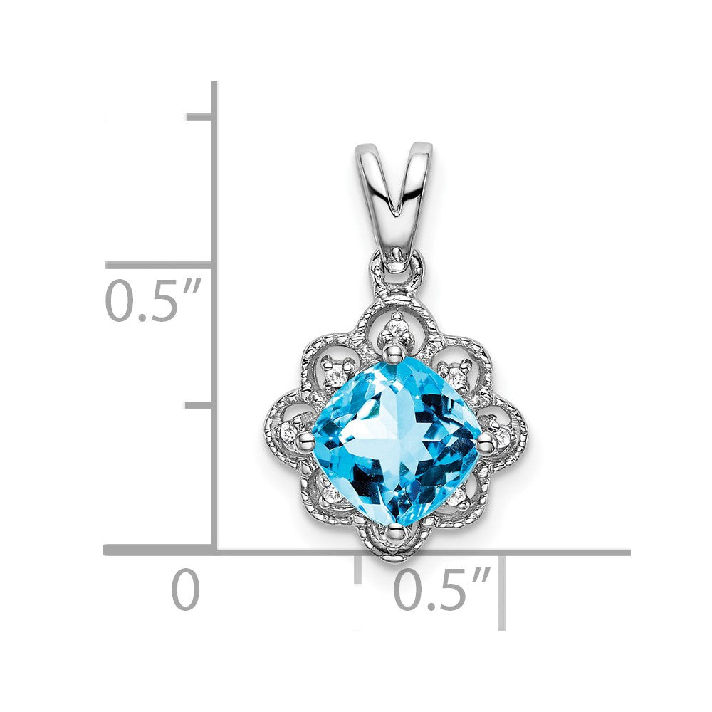 14k White Gold Blue Topaz and Diamond Scalloped Pendant (1.15 grams)