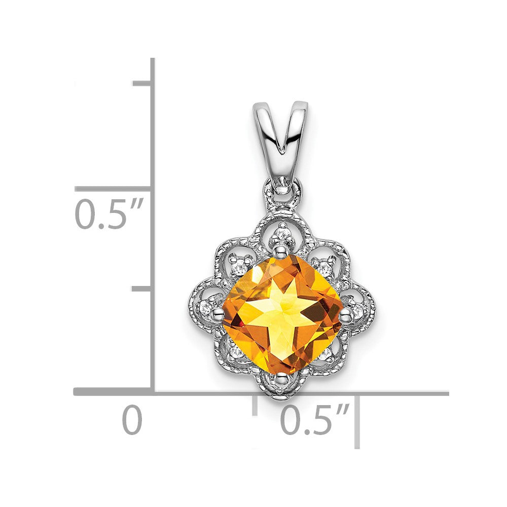 14k White Gold Citrine and Diamond Scalloped Pendant (1.15 grams)