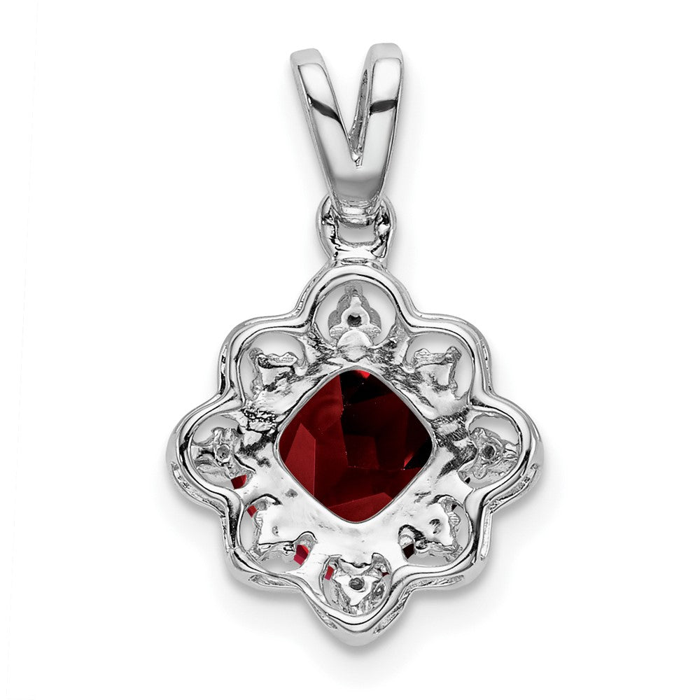 14k White Gold Garnet and Diamond Scalloped Pendant (1.15 grams)