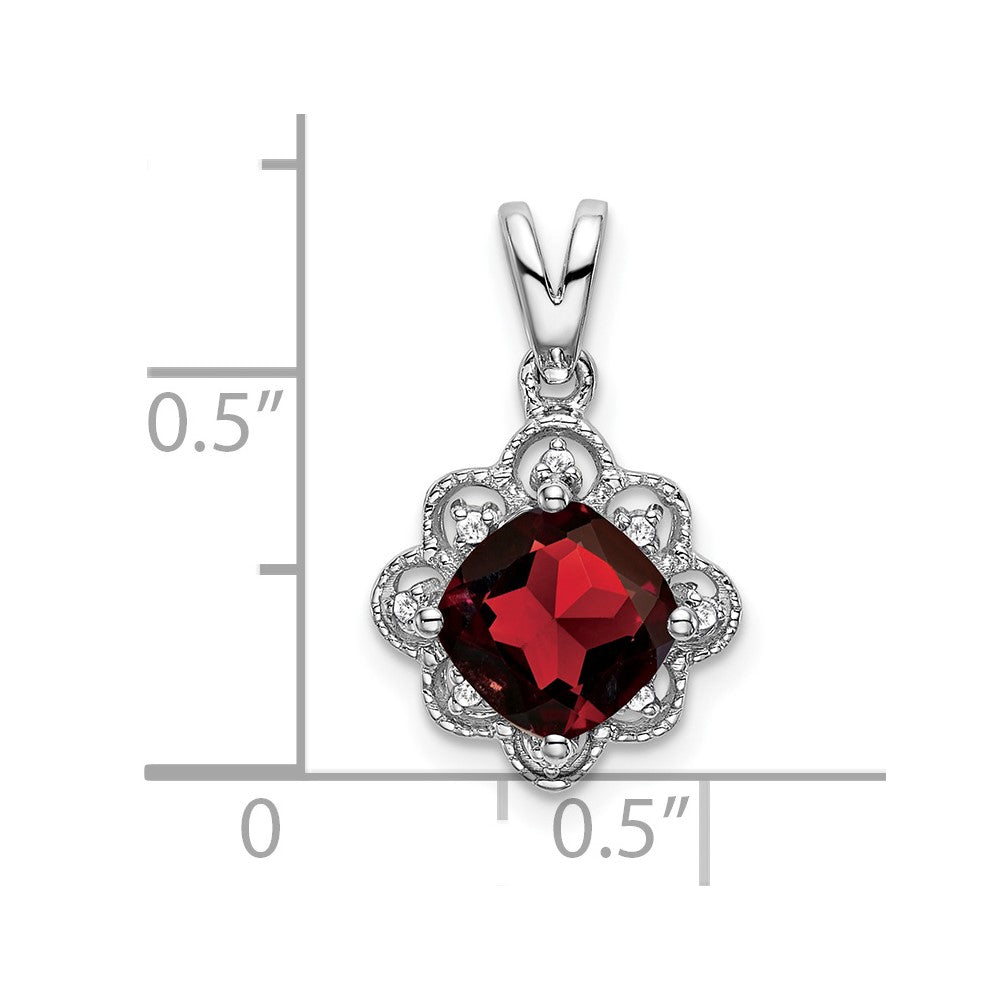 14k White Gold Garnet and Diamond Scalloped Pendant (1.15 grams)