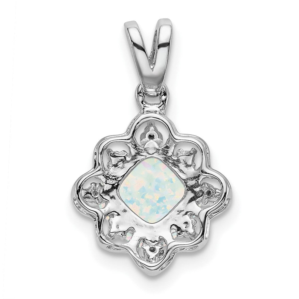 14k White Gold Created Opal and Diamond Scalloped Pendant (1.15 grams)