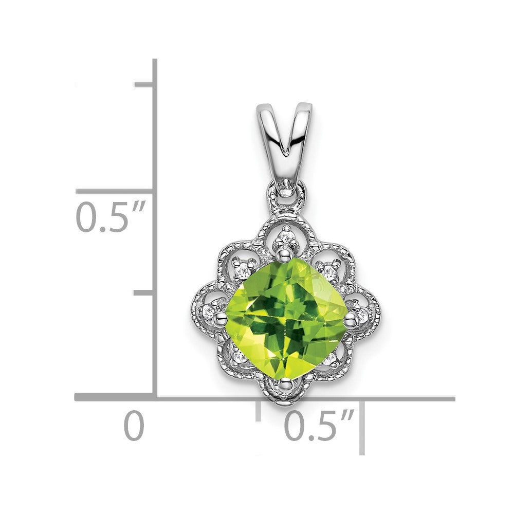 14k White Gold Peridot and Diamond Scalloped Pendant (1.15 grams)
