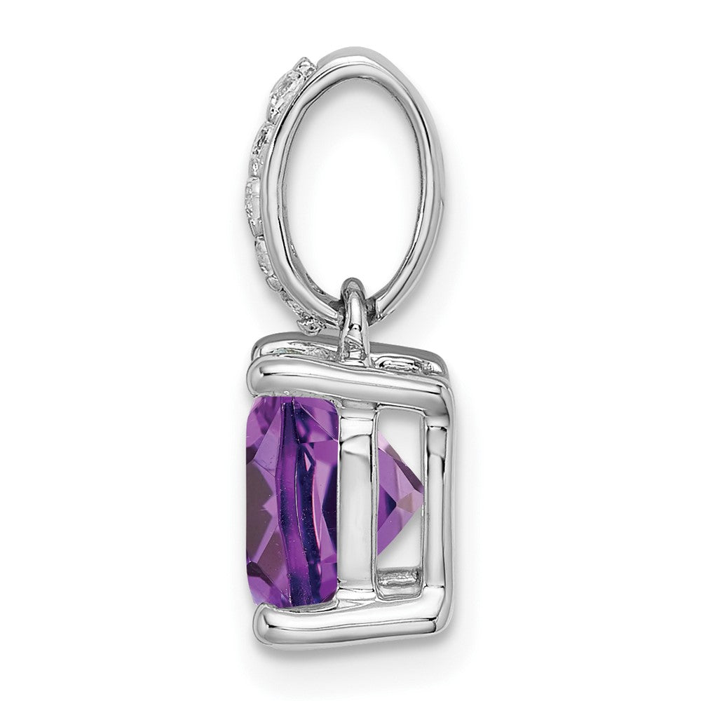14k White Gold Cushion Amethyst and Diamond Pendant (1.1 grams)