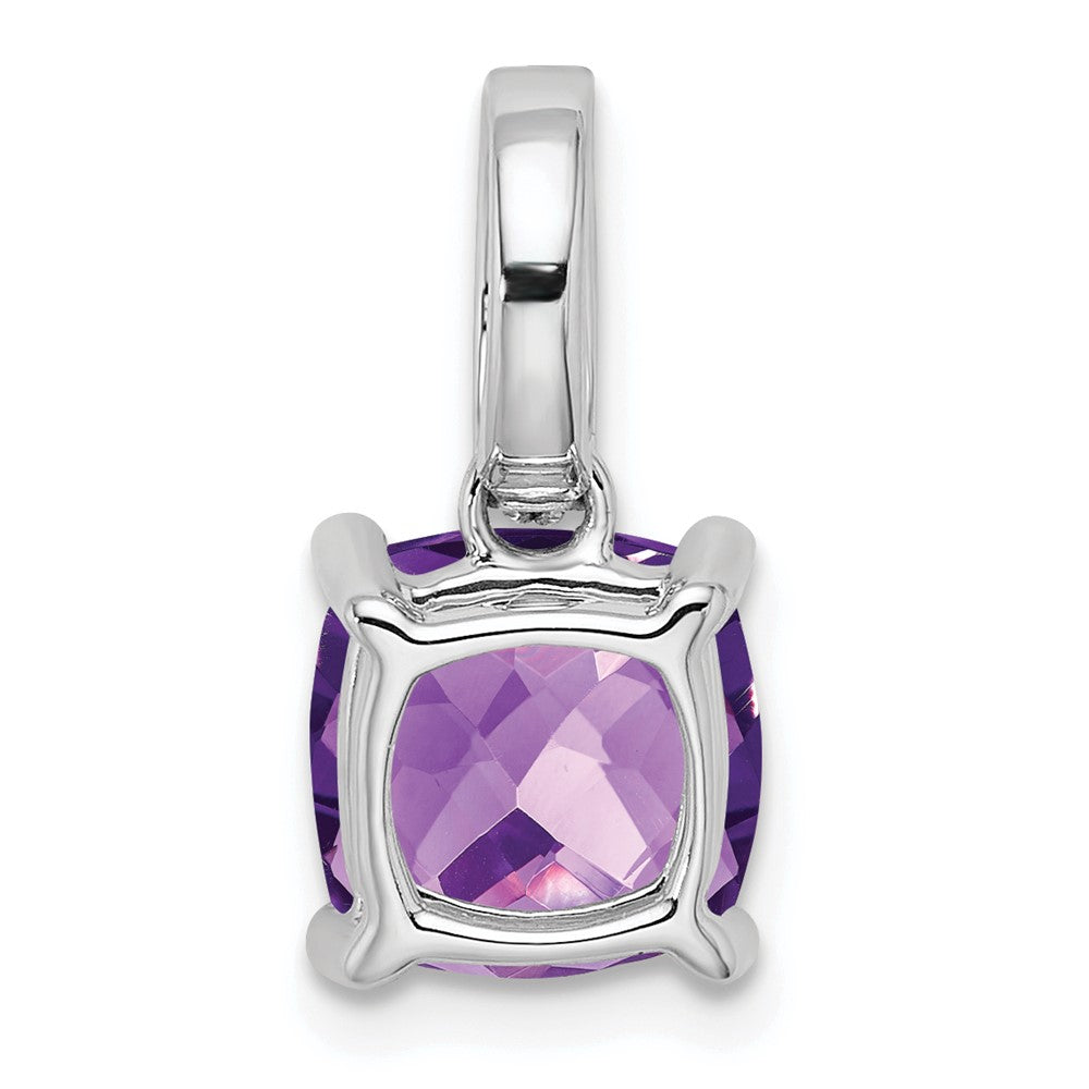 14k White Gold Cushion Amethyst and Diamond Pendant (1.1 grams)