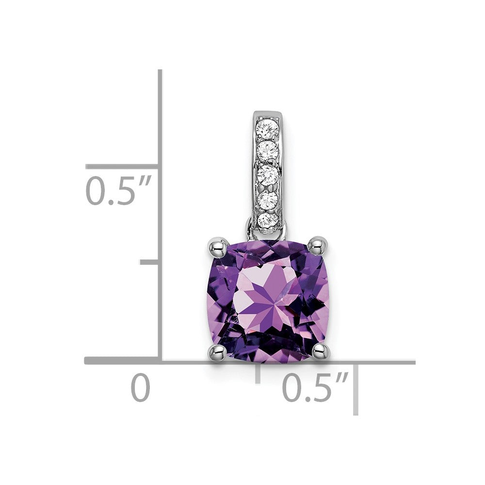 14k White Gold Cushion Amethyst and Diamond Pendant (1.1 grams)