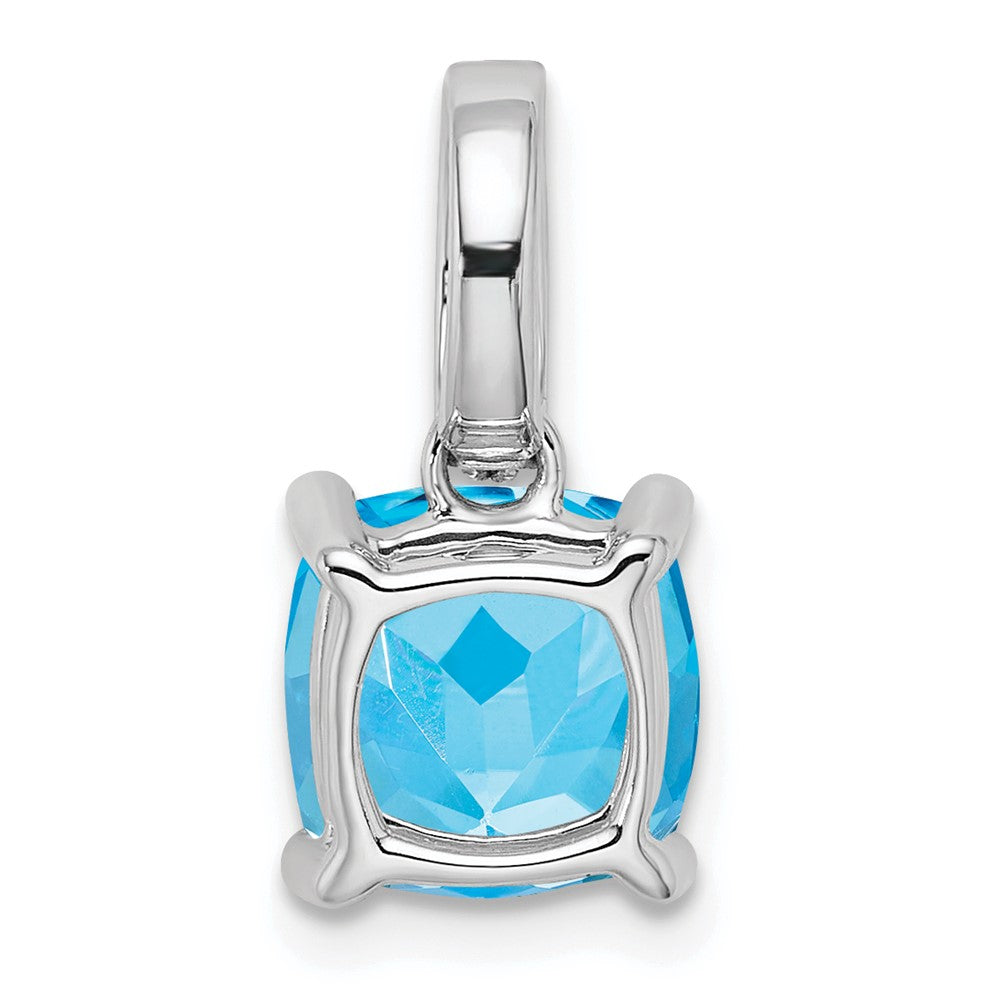 14k White Gold Cushion Blue Topaz and Diamond Pendant (1.1 grams)
