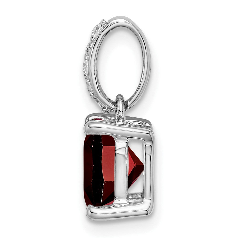 14k White Gold Cushion Garnet and Diamond Pendant (1.1 grams)