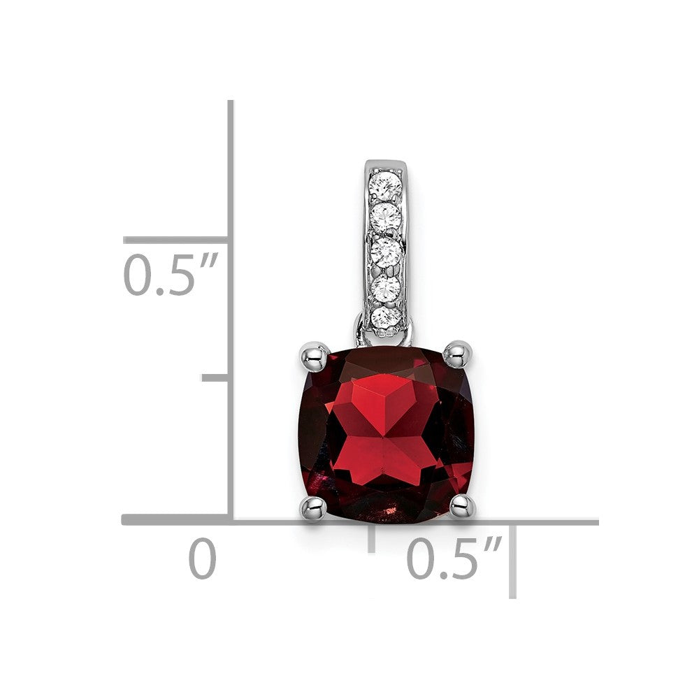 14k White Gold Cushion Garnet and Diamond Pendant (1.1 grams)