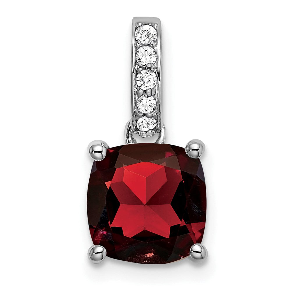 14k White Gold Cushion Garnet and Diamond Pendant (1.1 grams)