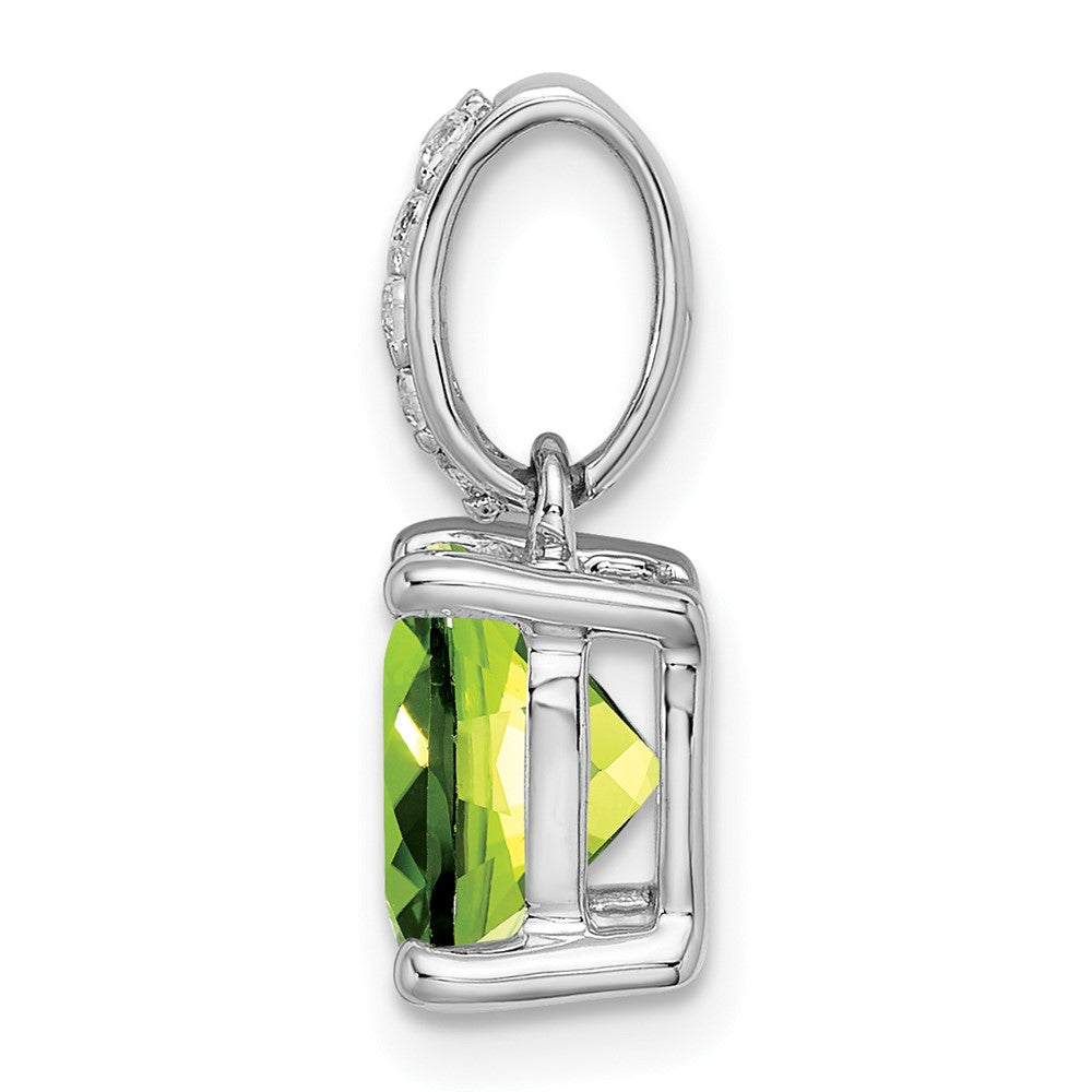 14k White Gold Cushion Peridot and Diamond Pendant (1.1 grams)