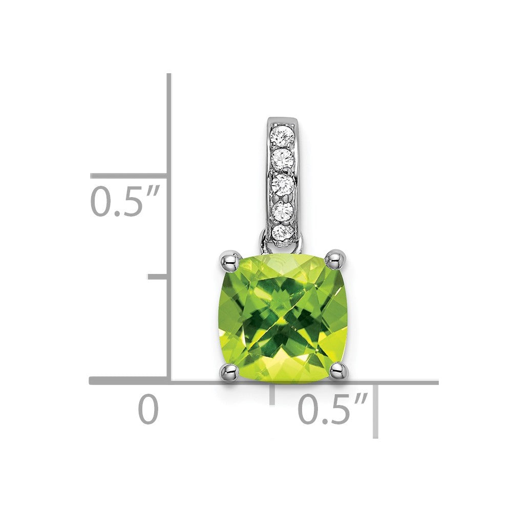 14k White Gold Cushion Peridot and Diamond Pendant (1.1 grams)