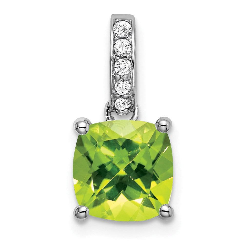 14k White Gold Cushion Peridot and Diamond Pendant (1.1 grams)