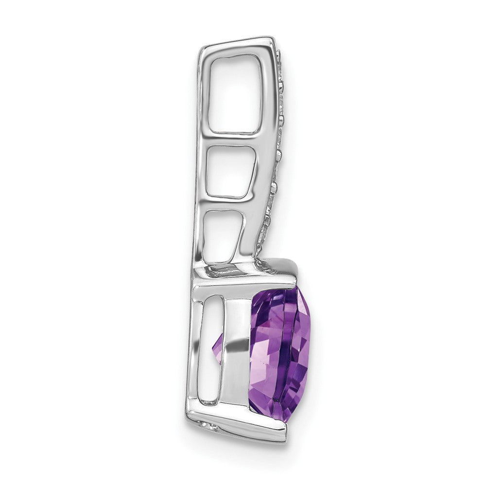 14k White Gold Cushion Amethyst and Diamond Pendant (2 grams)