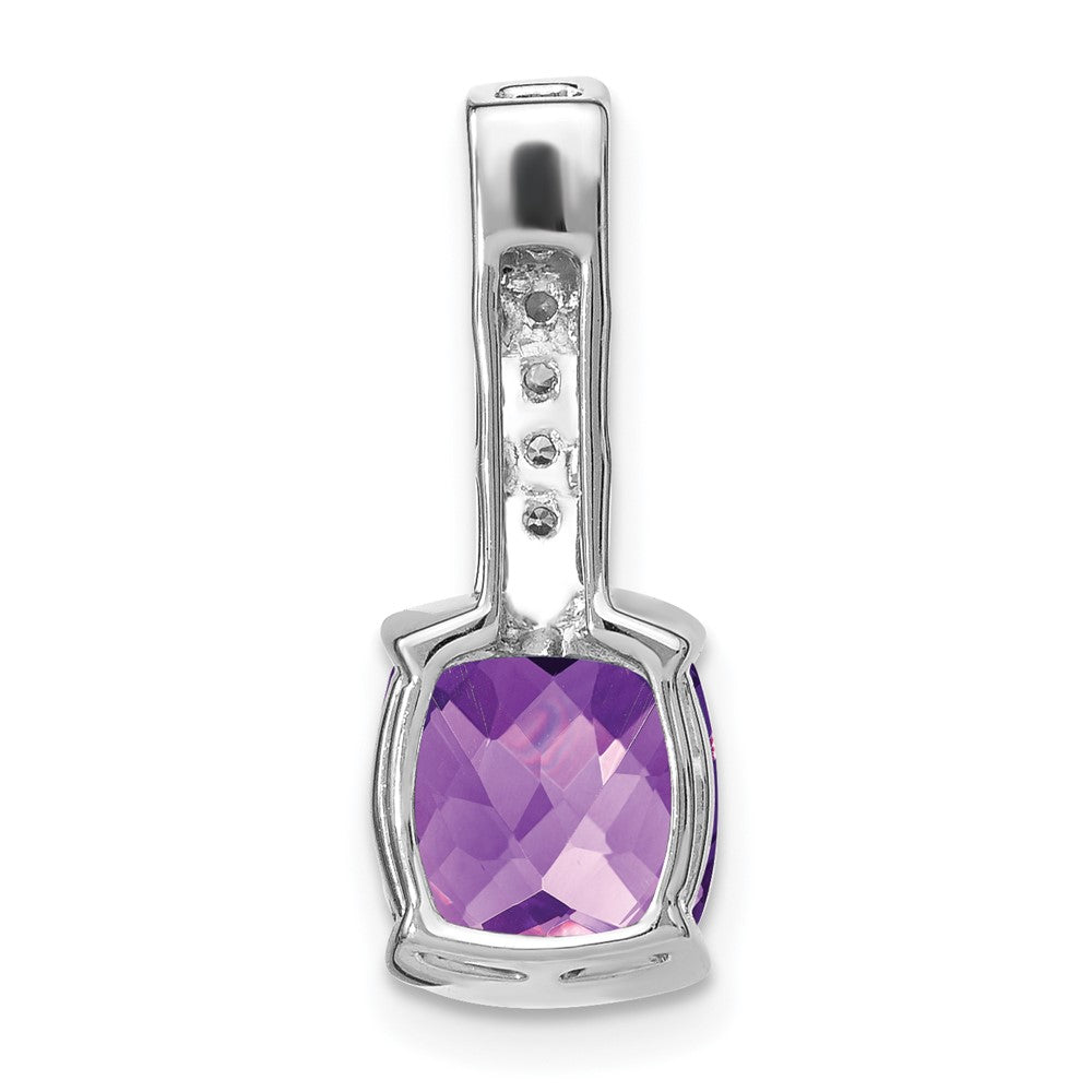 14k White Gold Cushion Amethyst and Diamond Pendant (2 grams)