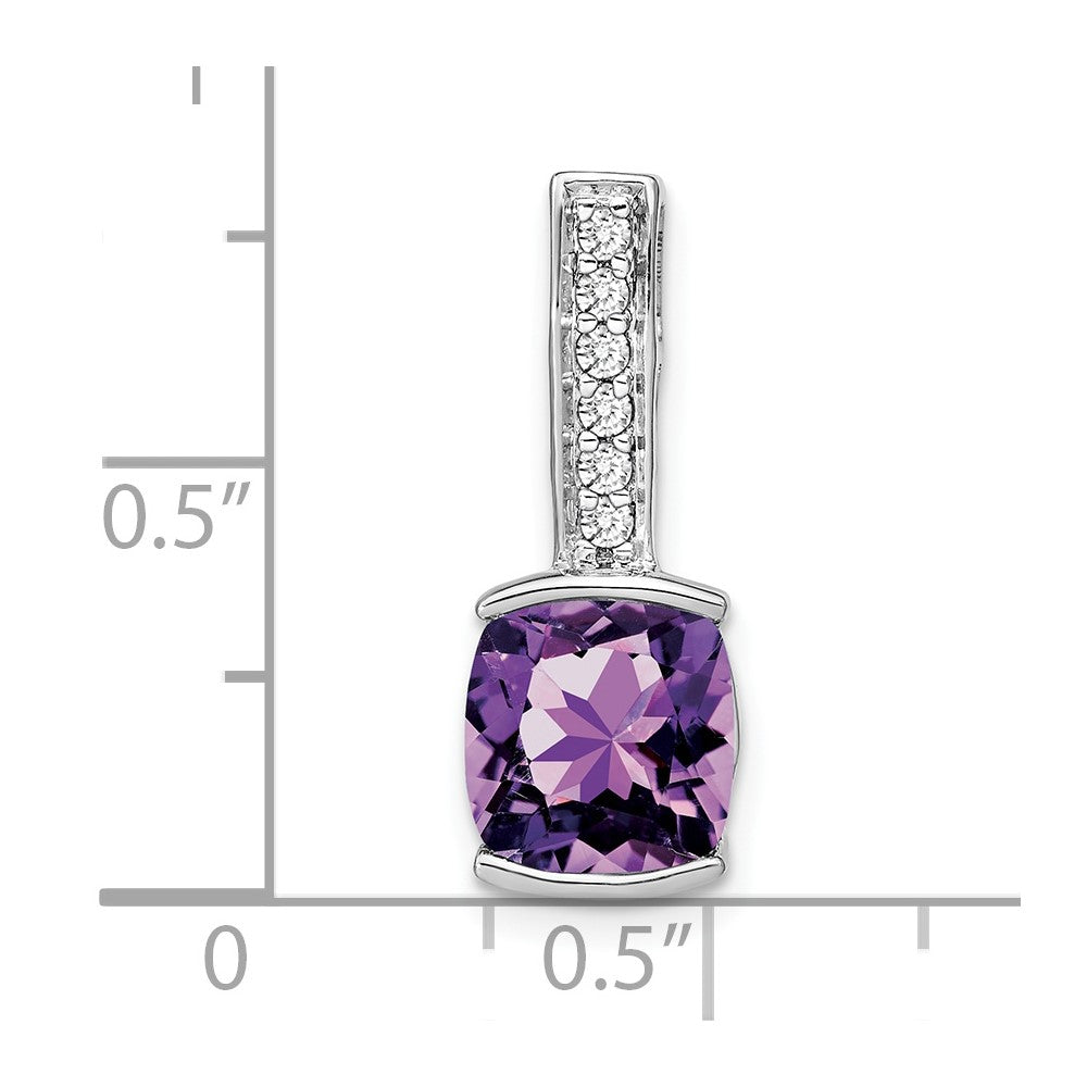 14k White Gold Cushion Amethyst and Diamond Pendant (2 grams)