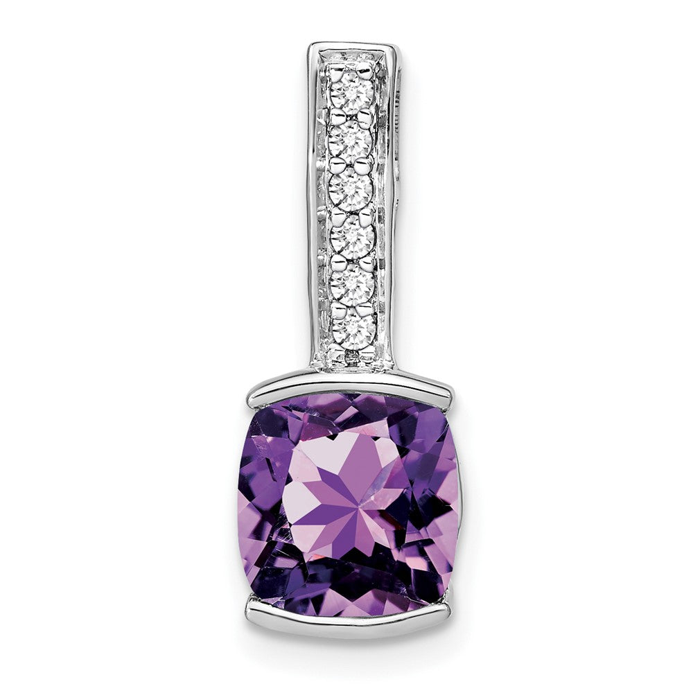 14k White Gold Cushion Amethyst and Diamond Pendant (2 grams)