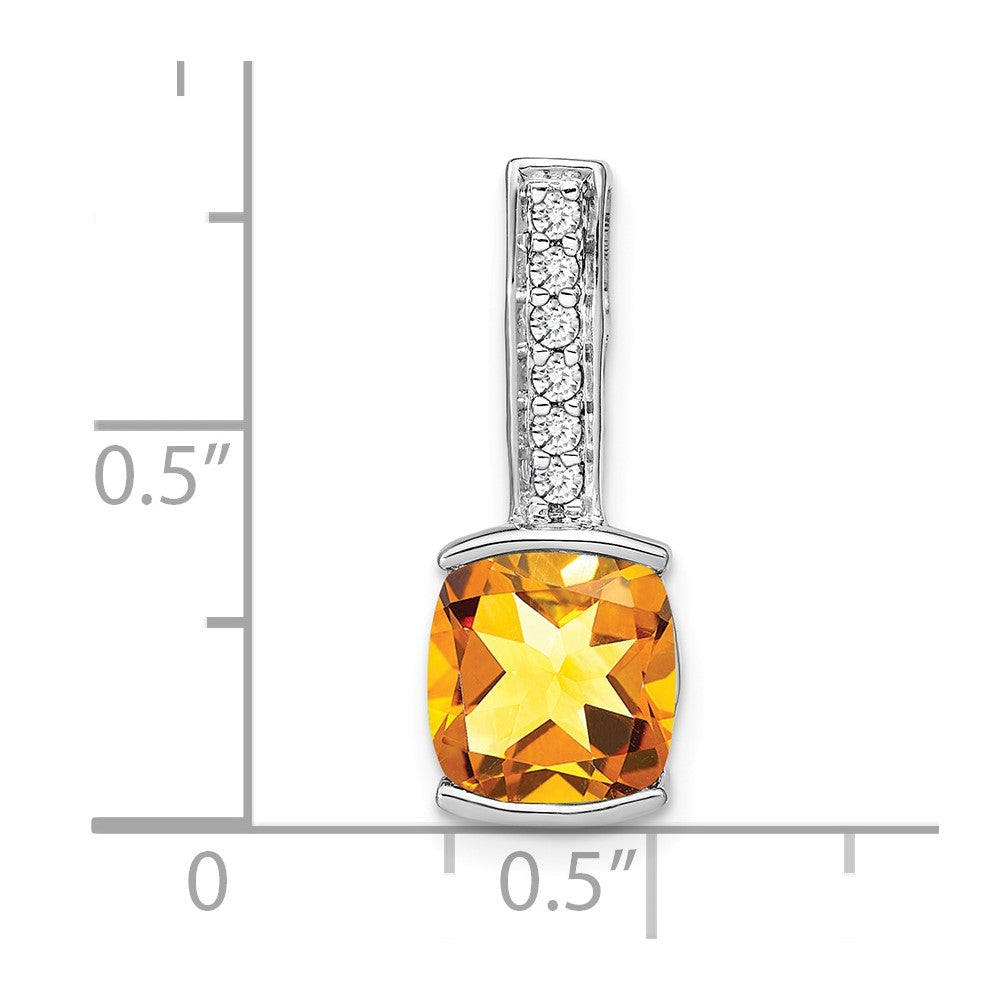 14k White Gold Cushion Citrine and Diamond Pendant (2 grams)