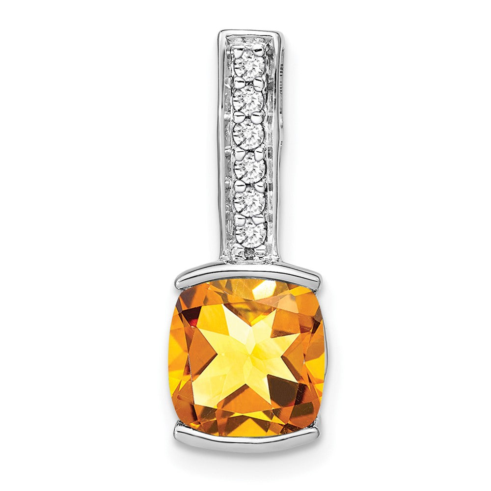 14k White Gold Cushion Citrine and Diamond Pendant (2 grams)