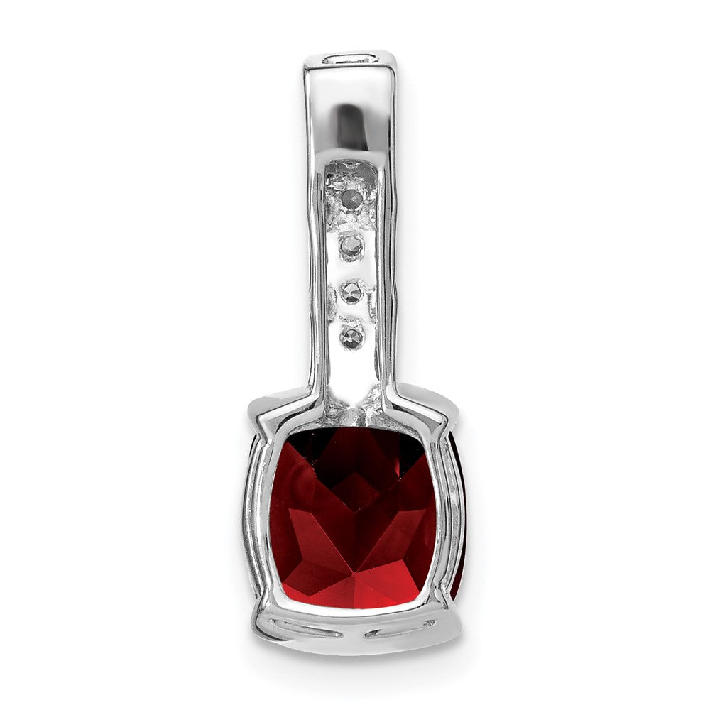 14k White Gold Cushion Garnet and Diamond Pendant (2 grams)