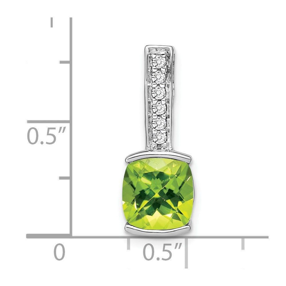 14k White Gold Cushion Peridot and Diamond Pendant (2 grams)