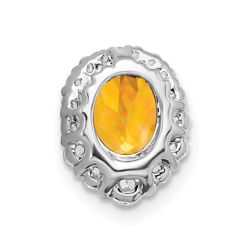 14k White Gold Oval Citrine and Diamond Halo Chain Slide (0.8 grams)