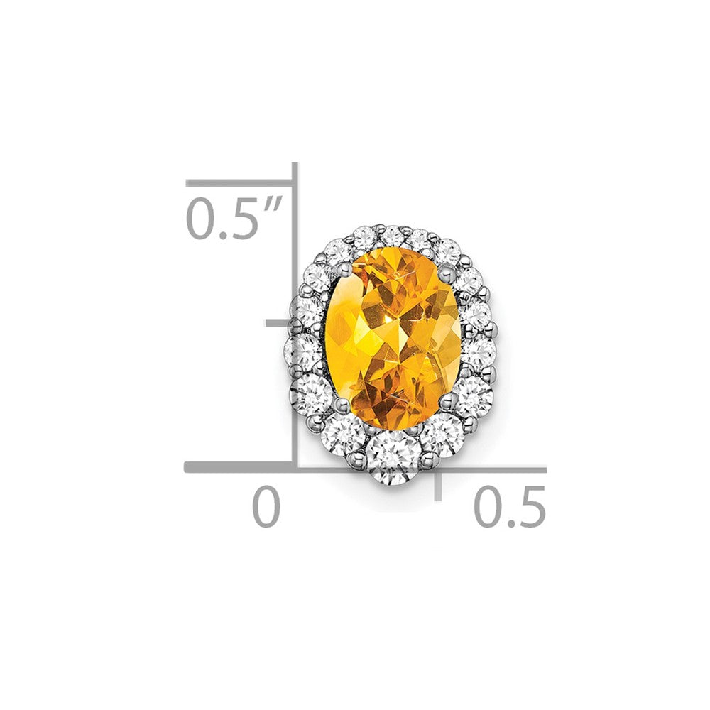 14k White Gold Oval Citrine and Diamond Halo Chain Slide (0.8 grams)