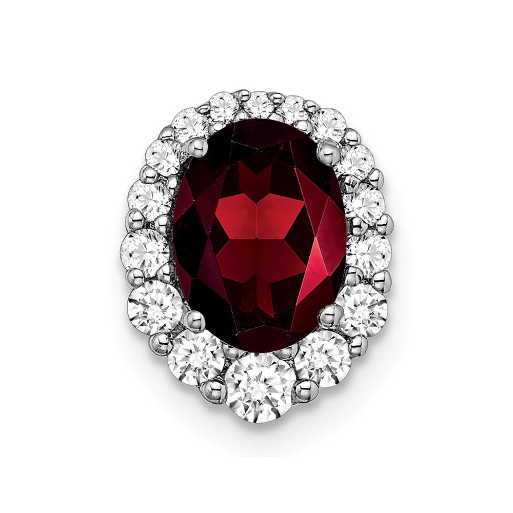 14k White Gold Oval Garnet and Diamond Halo Chain Slide (0.8 grams)