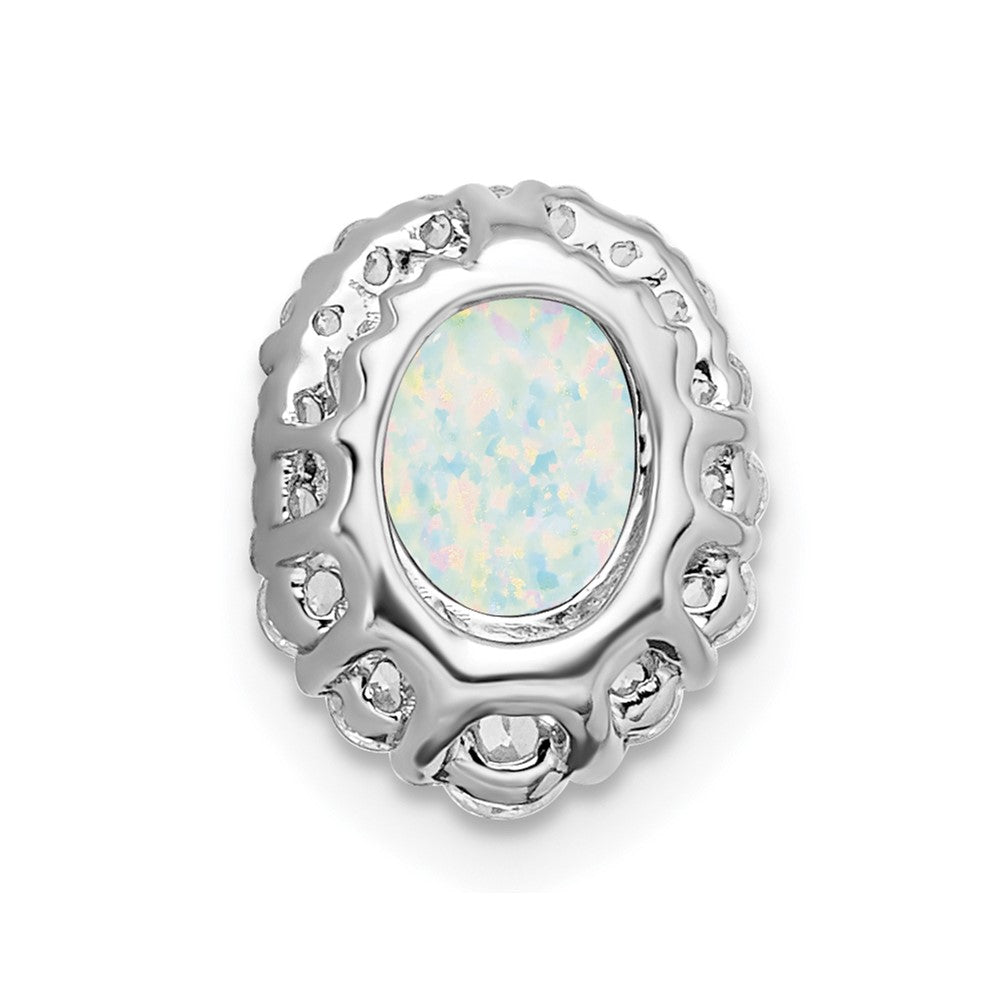 14k White Gold Oval Created Opal and Diamond Halo Chain Slide (0.8 grams)