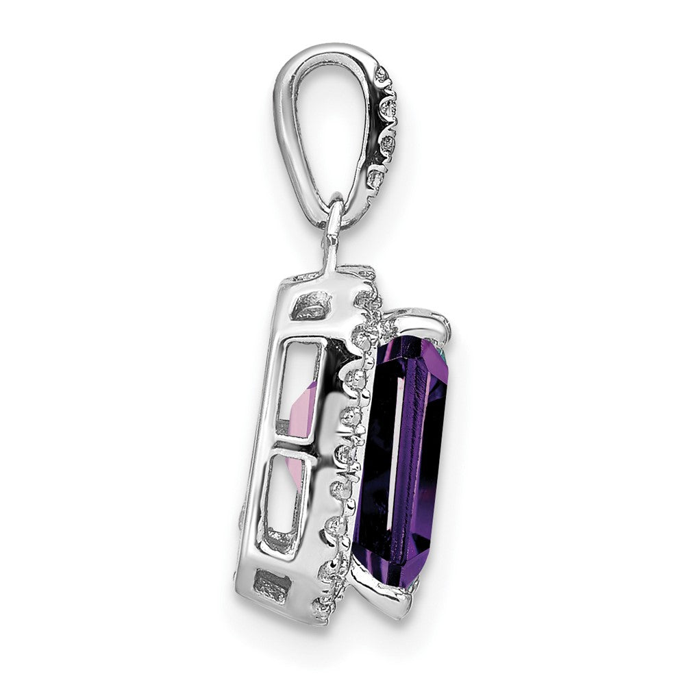 14k White Gold Emerald-cut Amethyst and Diamond Halo Pendant (1.55 grams)