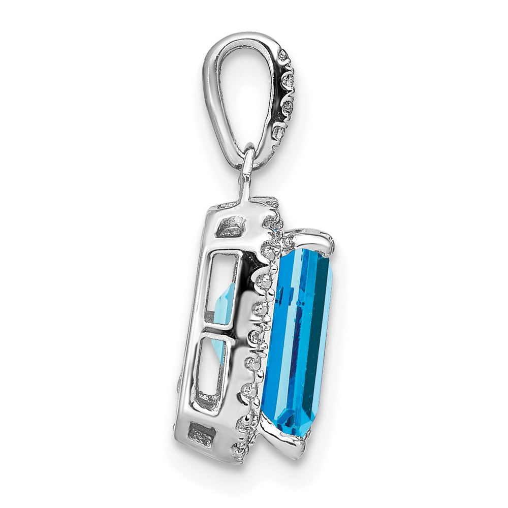14k White Gold Emerald-cut Blue Topaz and Diamond Halo Pendant (1.55 grams)