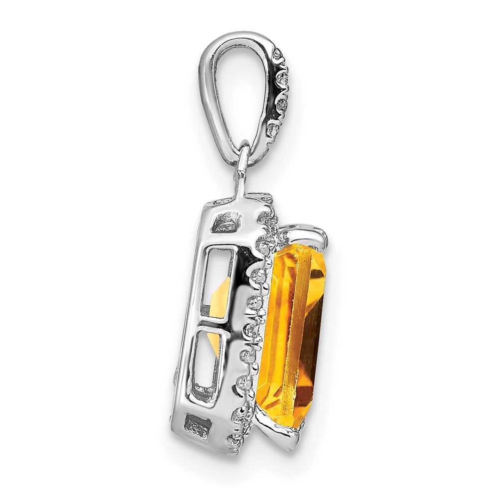 14k White Gold Emerald-cut Citrine and Diamond Halo Pendant (1.55 grams)