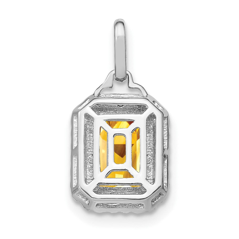 14k White Gold Emerald-cut Citrine and Diamond Halo Pendant (1.55 grams)