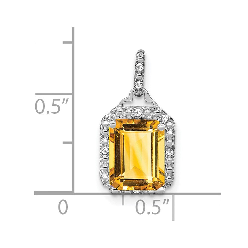 14k White Gold Emerald-cut Citrine and Diamond Halo Pendant (1.55 grams)
