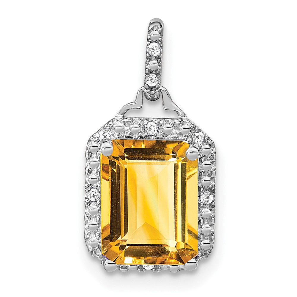 14k White Gold Emerald-cut Citrine and Diamond Halo Pendant (1.55 grams)