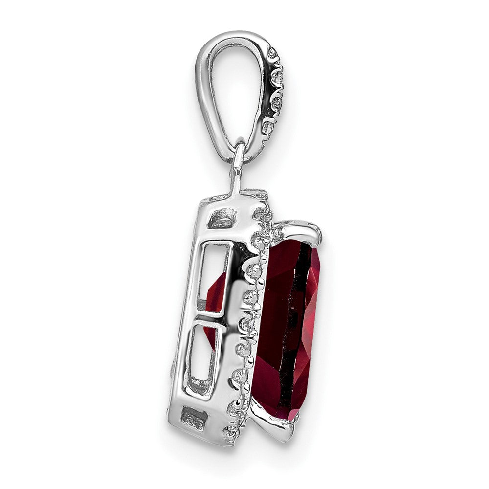 14k White Gold Emerald-cut Garnet and Diamond Halo Pendant (1.55 grams)