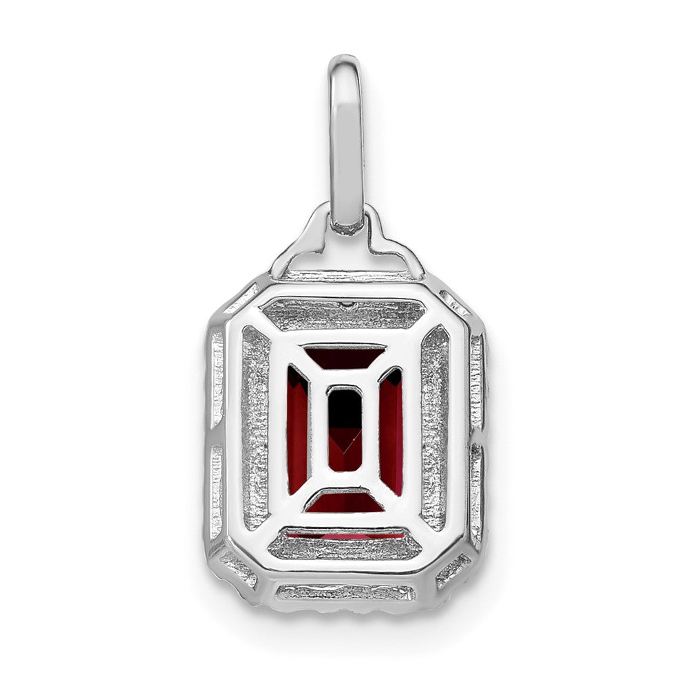 14k White Gold Emerald-cut Garnet and Diamond Halo Pendant (1.55 grams)