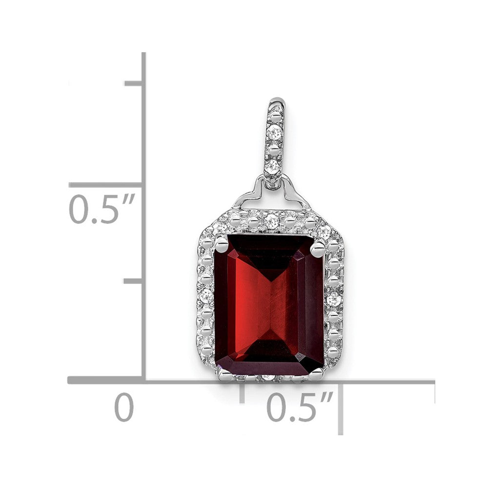 14k White Gold Emerald-cut Garnet and Diamond Halo Pendant (1.55 grams)