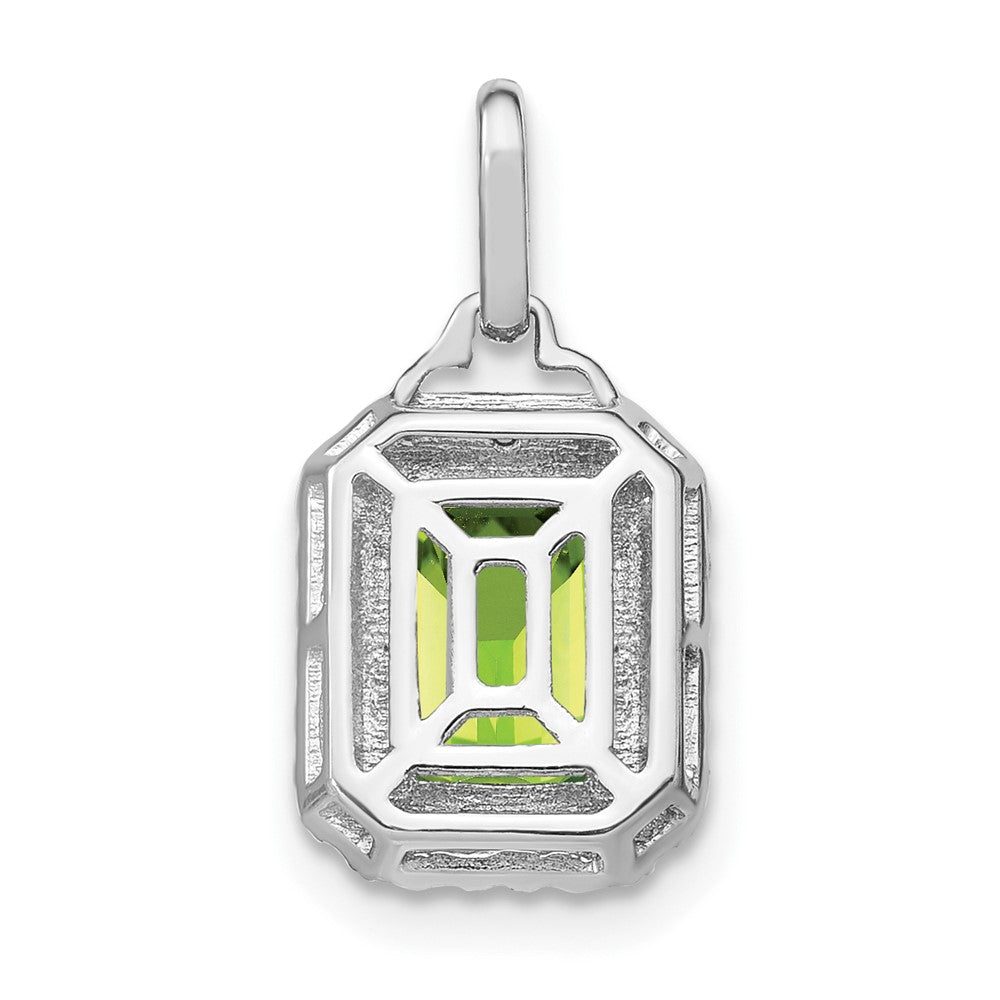14k White Gold Emerald-cut Peridot and Diamond Halo Pendant (1.55 grams)