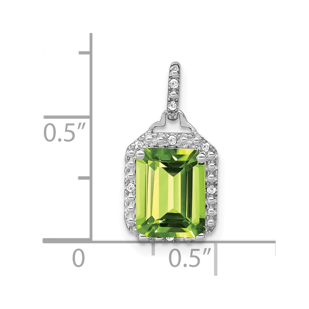 14k White Gold Emerald-cut Peridot and Diamond Halo Pendant (1.55 grams)