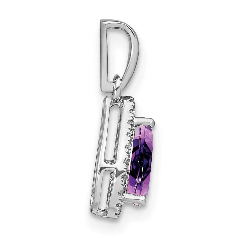 14k White Gold Pear Amethyst and Diamond Halo Pendant (0.95 grams)